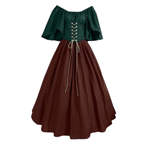 Mittelalter Kleid Damen Renaissance Retro Partykleid Mittelalter Kostüme Damen Gothic Kleider Halloween Karneval Kostüm Schwarz Maxikleid Cosplay für Halloween Karneval (B-Green, S) von DABASHAN
