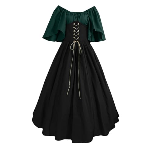 Mittelalter Kleid Damen Renaissance Retro Partykleid Mittelalter Kostüme Damen Gothic Kleider Halloween Karneval Kostüm Schwarz Maxikleid Cosplay für Halloween Karneval (XXL) von DABASHAN