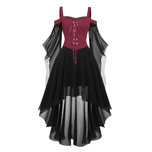 Halloween Mittelalter Kleid Damen mit Trompetenärmel,Traditionelles irisches Kleid für Damen Karneval Kostüm Cosplay Party Kostüm (1-Red, XL) von DACONGMING