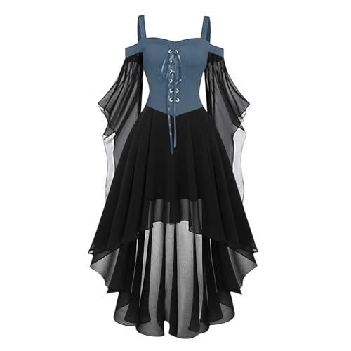 Halloween Mittelalter Kleid Damen mit Trompetenärmel,Traditionelles irisches Kleid für Damen Karneval Kostüm Cosplay Party Kostüm (1-Sky Blue, M) von DACONGMING