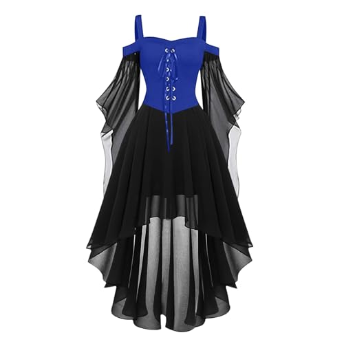 Halloween Mittelalter Kleid Damen mit Trompetenärmel,Traditionelles irisches Kleid für Damen Karneval Kostüm Cosplay Party Kostüm (3-Blue, XXL) von DACONGMING