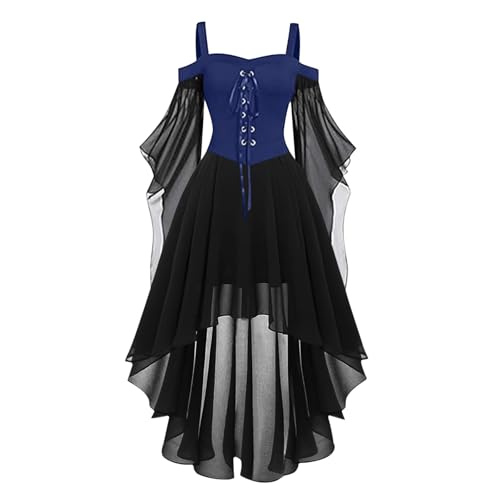 Halloween Mittelalter Kleid Damen mit Trompetenärmel,Traditionelles irisches Kleid für Damen Karneval Kostüm Cosplay Party Kostüm (3-Dark Blue, XL) von DACONGMING