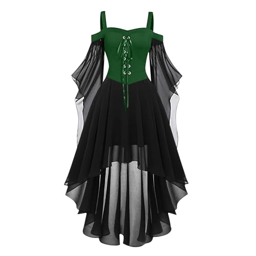 Halloween Mittelalter Kleid Damen mit Trompetenärmel,Traditionelles irisches Kleid für Damen Karneval Kostüm Cosplay Party Kostüm (3-Green, XXL) von DACONGMING