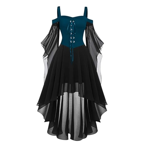 Halloween Mittelalter Kleid Damen mit Trompetenärmel,Traditionelles irisches Kleid für Damen Karneval Kostüm Cosplay Party Kostüm (3-Navy, XL) von DACONGMING