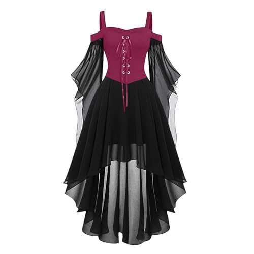 Halloween Mittelalter Kleid Damen mit Trompetenärmel,Traditionelles irisches Kleid für Damen Karneval Kostüm Cosplay Party Kostüm (3-Red, L) von DACONGMING