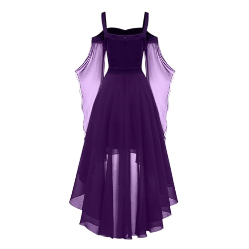 Halloween Mittelalter Kleid Damen mit Trompetenärmel,Traditionelles irisches Kleid für Damen Karneval Kostüm Cosplay Party Kostüm (4-Purple, XXL) von DACONGMING