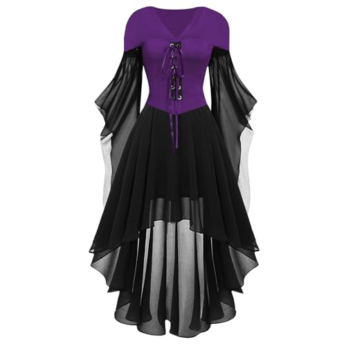 Halloween Mittelalter Kleid Damen mit Trompetenärmel,Traditionelles irisches Kleid für Damen Karneval Kostüm Cosplay Party Kostüm (7-Purple, S) von DACONGMING