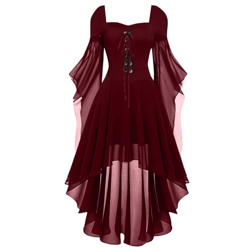 Halloween Mittelalter Kleid Damen mit Trompetenärmel,Traditionelles irisches Kleid für Damen Karneval Kostüm Cosplay Party Kostüm (8-Brick Red, M) von DACONGMING
