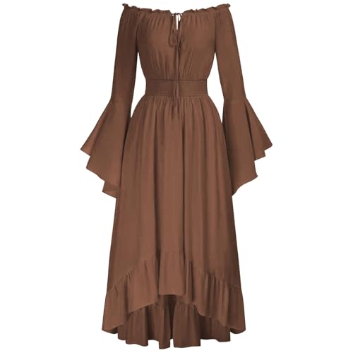 Mittelalter Kleid Damen Halloween mit Trompetenärmel,Traditionelles irisches Kleid für Damen Karneval Kostüm Cosplay Party Kostüm (Brown-e, M) von DACONGMING