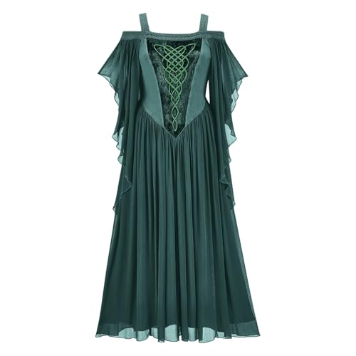 Mittelalter Kleid Damen Halloween mit Trompetenärmel,Traditionelles irisches Kleid für Damen Karneval Kostüm Cosplay Party Kostüm (Green-c, M) von DACONGMING