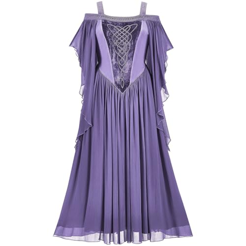 Mittelalter Kleid Damen Halloween mit Trompetenärmel,Traditionelles irisches Kleid für Damen Karneval Kostüm Cosplay Party Kostüm (Purple-c, XXL) von DACONGMING