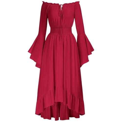 Mittelalter Kleid Damen Halloween mit Trompetenärmel,Traditionelles irisches Kleid für Damen Karneval Kostüm Cosplay Party Kostüm (Red-e, XL) von DACONGMING