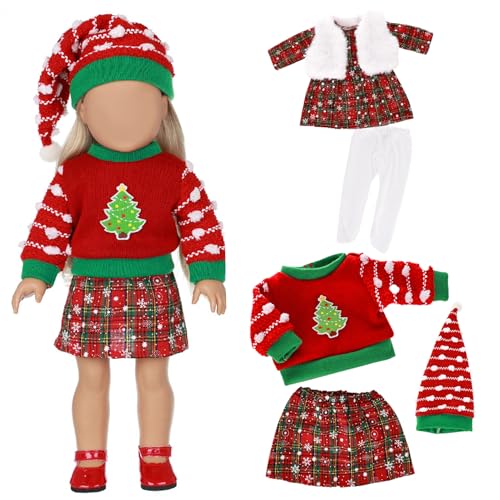 DAGLLGEW 2er-Set 18-Zoll-Puppenkleidung, Weihnachten, Winter-Puppenkleidung mit Kleid, Pullover, Mütze, Rock für 18-Zoll-Puppen, für -Puppen, Puppenzubehör, Babypuppenkleidun von DAGLLGEW