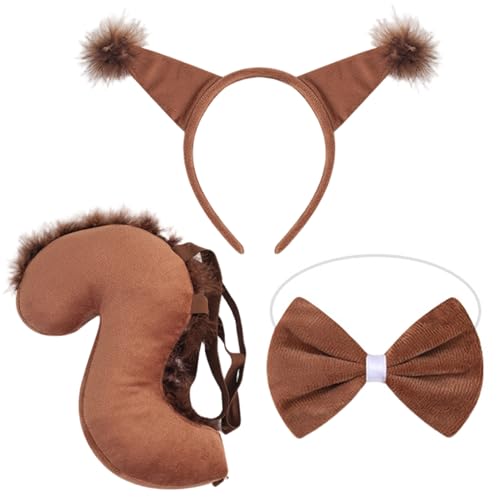 DAGLLGEW 3-teiliges Tierkostüm-Set, weiche Tierkostüme für Kinder mit Stirnband, Schwanz und Fliege, Halloween-Ohren und Schwanz-Set für Cosplay-Party, Ohren -, Halloween-Kostüm von DAGLLGEW