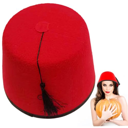 DAGLLGEW Fez-Hut, rot, weich, bequem, Vlies, originelle Partyhüte für Erwachsene, klassisches Kostümzubehör mit Quastendekoration DAGLLGEW Fez-Hut, rot, weich, bequem, Vlies, originelle Partyhüte für Erwachsene, klassisches Kostümzubehör mit Quastendekoration von DAGLLGEW