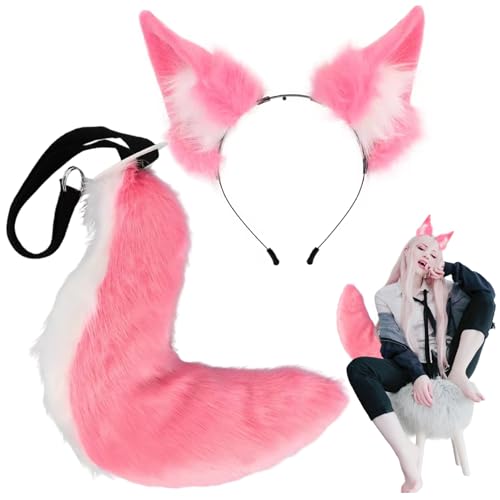 DAGLLGEW Fuchsohren und -Schwanz, pelziges Fuchsohren-Stirnband und Verstellbarer Schwanz für Halloween-Party, Cosplay, Kostümzubehör Stirnband von DAGLLGEW