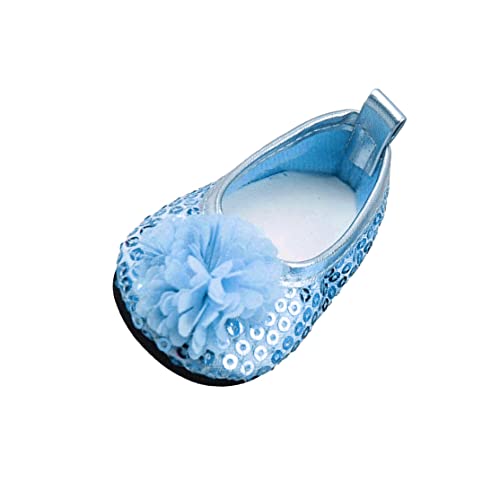 DAGLLGEW Glitzernde Puppenschuhe mit Blumenmuster, Kleiderschuhe für 18 Zoll große Mädchenpuppen, Babypuppen-Zubehör, 1 Paar Blaue Glitzer-Puppenschuhe mit Blumenmuster, Kleiderschuhe für Puppe von DAGLLGEW