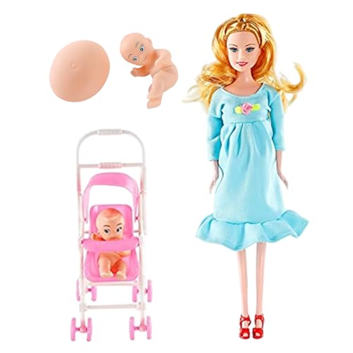DAGLLGEW Schwangere Puppe mit Baby im Bauch, 30, 5 cm, bewegliches Gelenk, Schwangere Mutter mit Trolley für Kinder, Puppenhauszubehör, Kinderspielzeug, Babypuppe, Puppe, Babypuppenspielzeug von DAGLLGEW