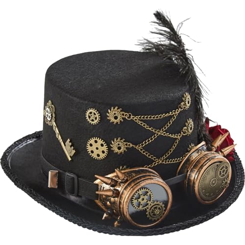 DAGLLGEW Steampunk Hat Grusooky Halloween Top mit Schutzbrille, roten Rosen, Zahnrädern, Ketten Kopf-Kopfstück-Accessoires für Frauen passt 22-23 Halloween, Maskerade DAGLLGEW Steampunk Hat Grusooky Halloween Top mit Schutzbrille, roten Rosen, Zahnrädern, Ketten Kopf-Kopfstück-Accessoires für Frauen passt 22-23 Halloween, Maskerade von DAGLLGEW