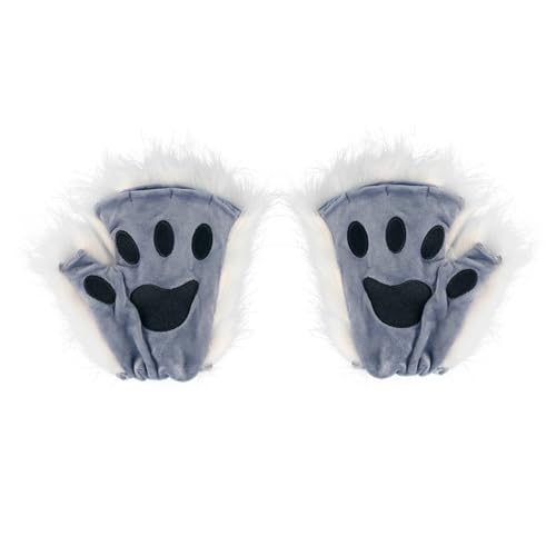 DAGLLGEW Therian Fox Paws Halloween Cosplay Halbfinger Fuchs Therian Handschuhe Pelzige niedliche gestickte Fingerlose Pfotenhandschuhe für Maskeradestadien DAGLLGEW Therian Fox Paws Halloween Cosplay Halbfinger Fuchs Therian Handschuhe Pelzige niedliche gestickte Fingerlose Pfotenhandschuhe für Maskeradestadien von DAGLLGEW