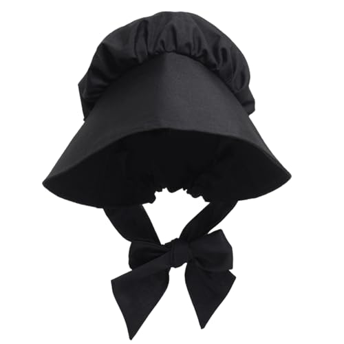 DAGLLGEW Viktorianische Haube, Schwarzer Vintage-Hut im viktorianischen Stil mit Schleife, Atmungsaktiver mittelalterlicher Haubenhut für Halloween-Kostümzubehör, viktorianisches Kostümmädchen von DAGLLGEW