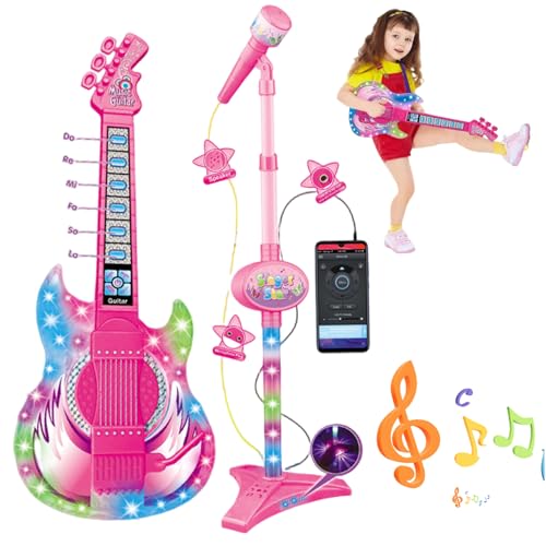 Gitarre und Mikrofon für Kinder, Spielzeuggitarre mit Musik und Licht, höhenverstellbares 2-in-1-Kindermikrofon mit Ständer, Lernspielzeuginstrumente, Kindergitarre, Gitarre für Kinder im Alter v Gitarre und Mikrofon für Kinder, Spielzeuggitarre mit Musik und Licht, höhenverstellbares 2-in-1-Kindermikrofon mit Ständer, Lernspielzeuginstrumente, Kindergitarre, Gitarre für Kinder im Alter v von DAGLLGEW