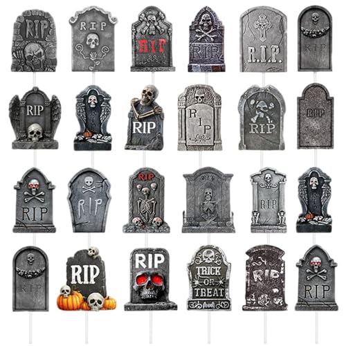 Halloween-Cupcake-Topper, 24 Stück, gruselige Grabstein-Cupcake-Topper, Friedhof, Halloween-Kuchendekorationen, Vorspeisen-Picks für Partyzubehör, Mini-Grabsteine, Kuchendekorationen Halloween-Cupcake-Topper, 24 Stück, gruselige Grabstein-Cupcake-Topper, Friedhof, Halloween-Kuchendekorationen, Vorspeisen-Picks für Partyzubehör, Mini-Grabsteine, Kuchendekorationen von DAGLLGEW