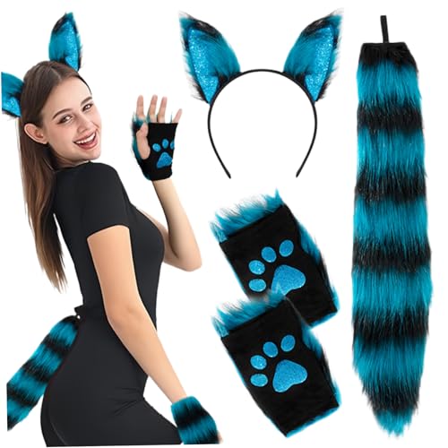 Halloween Kostüm fuchs Ohren und Schwanz Set Elastische pelzige Ohren Stirnband Pailletten Purry Paws Handschuh und flauschige Fuchs Schwänze Fox Kostüm für Halloween Cosplay Kostümgeschenke Blau Halloween Kostüm fuchs Ohren und Schwanz Set Elastische pelzige Ohren Stirnband Pailletten Purry Paws Handschuh und flauschige Fuchs Schwänze Fox Kostüm für Halloween Cosplay Kostümgeschenke Blau von DAGLLGEW