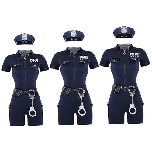 Polizeikostüm Damen, weiches, bequemes Halloween-Rollenspiel-Polizistinnenkostüm mit Kleidung, Hüten, Handschellen, Geldbörsen, Gürteln für Halloween-Cosplay-Gameplay, M-Halloweenkostüme von DAGLLGEW