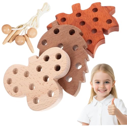 Schnürkarten aus Holz, pädagogisch, sicher, in Blätterform, Fädelspielzeug für Kleinkinder, fördert Konzentration und Beobachtung, Feinmotorik-Spielzeug für Jungen und Mädchen ab 3 Jahren, Feinmo von DAGLLGEW
