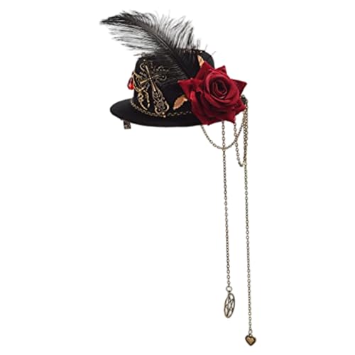 Steampunk-Hut mit Rose und Federn, kleiner viktorianischer Vintage-Zylinder mit Clip für Damen, Kopfbedeckung, Halloween-Kopfschmuck, Zubehör, Steampunk-Kostüm, Hüte, Hüte für Dam von DAGLLGEW