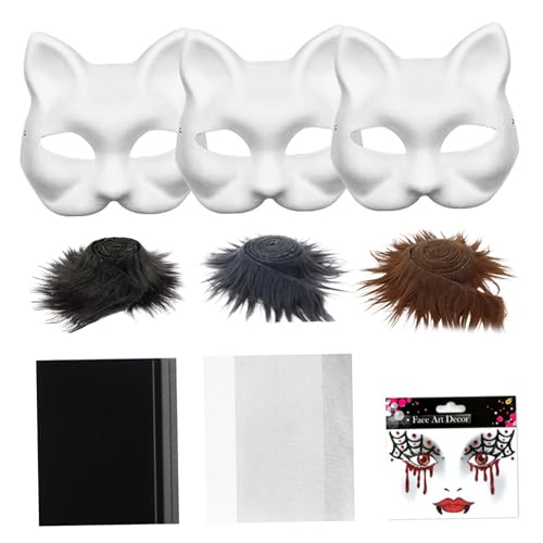 Therian-Masken-Set, realistische Leere Katzen-Halbgesichtsmaske mit Filzstoffblatt, Plüsch-Kunstfell und Augennetz, dekoratives Tierkostüm für Halloween, Cosplay-Party-Maskenherstellungsset, Hall von DAGLLGEW