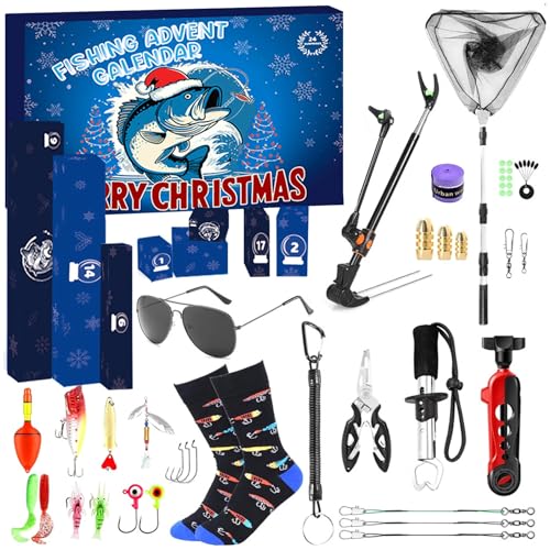Weihnachts-Adventskalender 2025, Angel-Adventskalender 2025, 24-Tage-Weihnachts-Countdown-Kalender mit praktischem Zubehör für Urlaubsfischer, Erwachsene, Männer, Teenager, Jungen, Angel-Adventsk von DAGLLGEW
