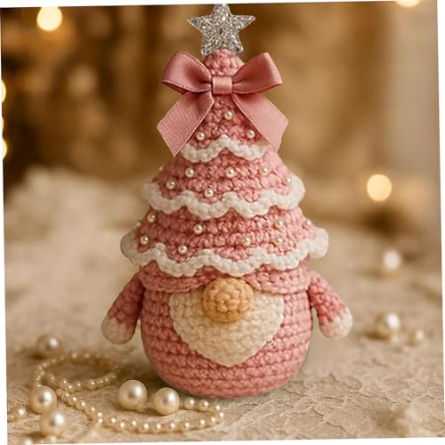 Weihnachtszwerge, gehäkelt, baumförmig, Weihnachtsplüsch mit leuchtendem Stern, Spitze, Schleife, Perlenzwerg-Dekor für Zuhause, Büro, Geschäft, Minizwerge, Zwerge, Dekorationen für Zuhause, Zwer von DAGLLGEW