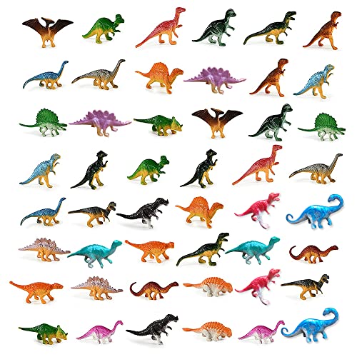 DAGORD 48 Stücke Dinosaurier Spielzeugfiguren Kleine Dinosaurier Figuren Set Dino Figuren Mini Dinosaurier Kunststoff Pädagogisches Spielzeug für Jungen Mädchen Kindertag Geschenke Kindergeburtstag von DAGORD