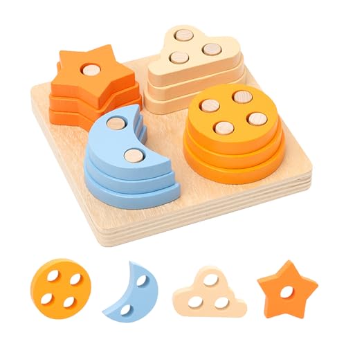 DAGORD Holzspielzeug Stapelspielzeug Montessori Spielzeug Baby Kinder Lernspielzeug ab 1 Jahr Holz Steckpuzzle Formen Motorikspielzeug Kinder ab 1 2 3 Jahre - als Geschenk für Jungen Mädchen von DAGORD