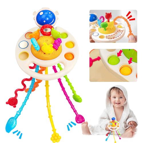 DAGORD Montessori Spielzeug für ab 1 2 3 Jahre Sensorisches Baby Spielzeug UFO Zugschnur Spielzeug für Babys Motorikspielzeug zum Aufhängen Montessori Spielzeug Sensorik Spielzeug für Jungen Mädchen von DAGORD