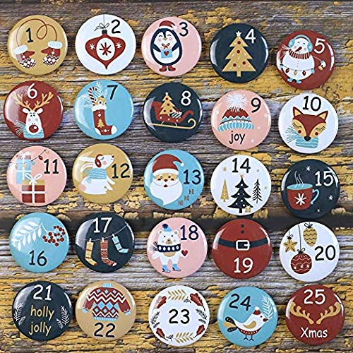 DAHI Adventskalender Zahlen Buttons Nummer 1-25zum Weihnachtskalender selber basteln für Jutesäckchen, Anstecker Nadeln (25bunt) von DAHI
