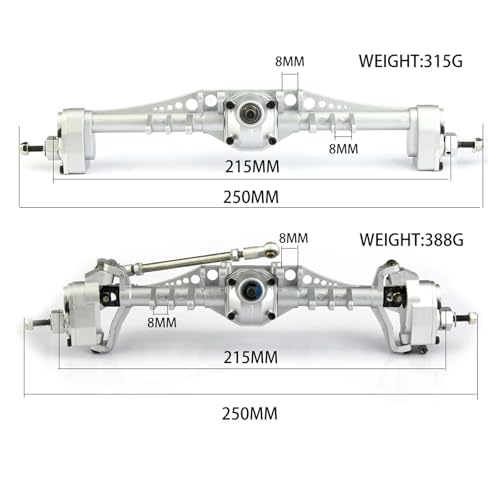 DAIHAOEE 2 stücke Aluminium Legierung Vorne Hinterachse for 1/10 for Scx10iii RC Crawler Auto Axial for Capra 1,9 Unlimited Trail Buggy for UTB for Currie F9 Upgrade(Silver) von DAIHAOEE