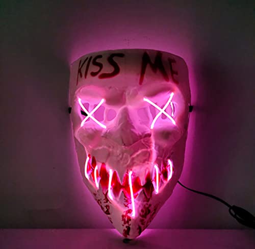DAIVARNING Halloween Maske LED Grimace Clown Maske Schädel Licht Kiss Me Mask Geist Horror Halloween Cosplay Maske Skelett für Erwachsene Männer Frauen (F) von DAIVARNING