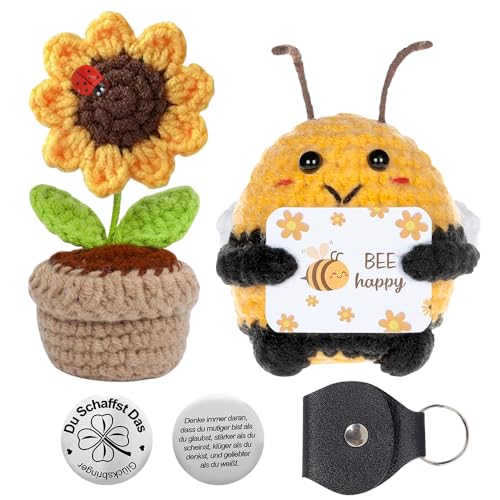 DAJASD 2 Stück Pocket Hug Biene Glücksbringer Geschenke, Positive Sonnenblume und Pocket Hug Biene, Glückssonnenblume Positive Geschenke, Dankeschön Geschenke für Freunde und Familie von DAJASD