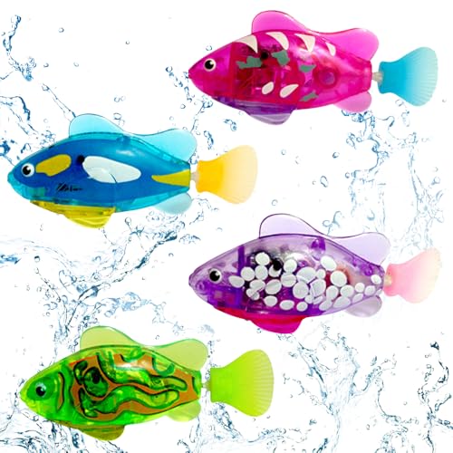 DAJASD 4 Stück Robo Fish, Robo Fische für Kinder, Elektrische Fische mit Leuchtende, Fisch Badewanne Spielzeug Elektrisch, Schwimmende Fische Spielzeug, Roboter Fisch Badewanne für Kinder Haustiere von DAJASD