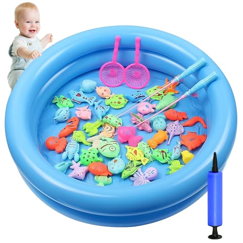 DAJASD Angelspiel, 50 Stück Magnetisches Angeln Spielzeug, Angelspiel Badespielzeug, Badewannenspielzeug Kinder mit Pool, Fische Angeln Spiel 2 Jahre, Geschenk für Kinder ab 3 4 5 6 Jahre von DAJASD