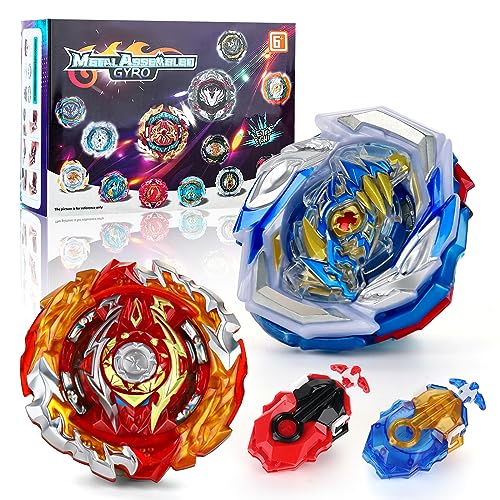 DAJASD Bey Burst Turbo Blade Set, 4D Metall Fusion Kampf Kreisel, Beyblade Burst Starter Set mit 2 Kreiseln und Launcher Griff, Kleine Geschenke für Kinder Jugendliche Kinder ab 6 Jahren von DAJASD