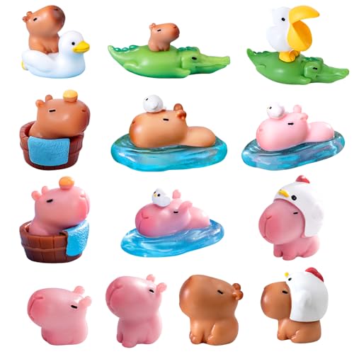 DAJASD 18Pcs Capybara Figuren, Mini Wasserschwein Figuren, Capybara Tiere Figuren Miniatur Zubehör, Capybara Puppenhaus Miniaturen, Miniatur Wasserschwein für Torte Miniaturlandschaft Puppenhäuser von DAJASD