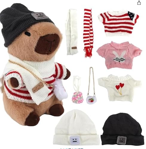 DAJASD Capybara Plüschtier, 10PCS Capybara Kuscheltier, Niedlichen Capybara Plushies mit Kleidung und Accessoires, Wasserschwein Kuscheltier, Stofftier Capybara für Home Deko Kinder - Braun von DAJASD