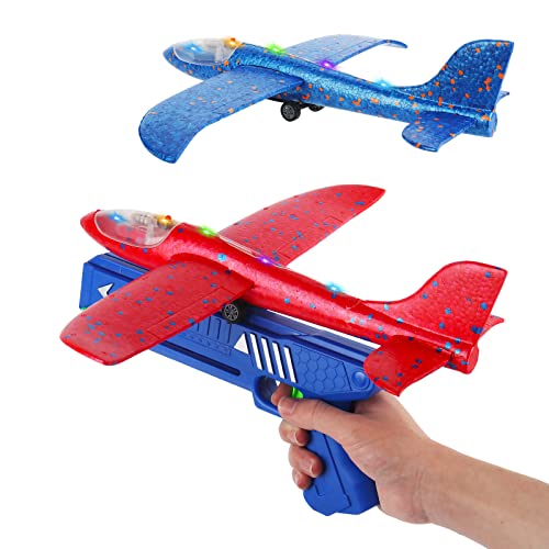 DAJASD Katapult Flugzeug Spielzeug, Wurfgleiter Styroporflieger, Styroporflieger Flugzeug mit LED Lichter Leuchtende Segelflugzeug für Kinder Outdoor-Sports Spielzeug (3 Stücke) von DAJASD
