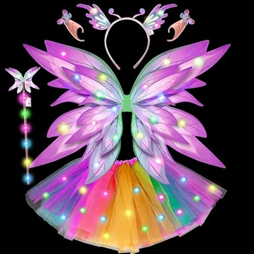 DAJASD Leuchtende Feenkostüm, Kostüm Kinder Schmetterling,Tattoos LED Tutu Tüllrock Mädchen Kinder,mit Stirnband, Elfenohren,LED-Tutu,Geeignet Für Weihnachten, Geburtstag, Party, Cosplay DAJASD Leuchtende Feenkostüm, Kostüm Kinder Schmetterling,Tattoos LED Tutu Tüllrock Mädchen Kinder,mit Stirnband, Elfenohren,LED-Tutu,Geeignet Für Weihnachten, Geburtstag, Party, Cosplay von DAJASD