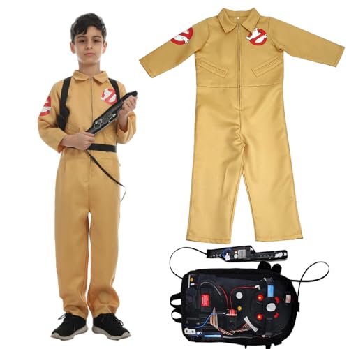 DAJILI Geisterjäger-Kostüm, Overall und aufblasbarer Rucksack für Kinder, perfekt für Halloween, 80er-Jahre-Familien-Kostüm, Unisex-Kinder (Beige) von DAJILI