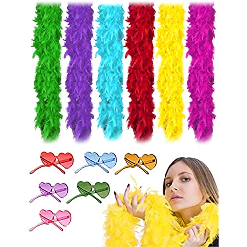 DAJOOEE Die bunten Federklappen-Boas der bunten Feder für Party, 6 Stück, 2 m, mit rahmenloser Sonnenbrille, Junggesellenabschied (bunt), COLOR_NAME, Large von DAJOOEE